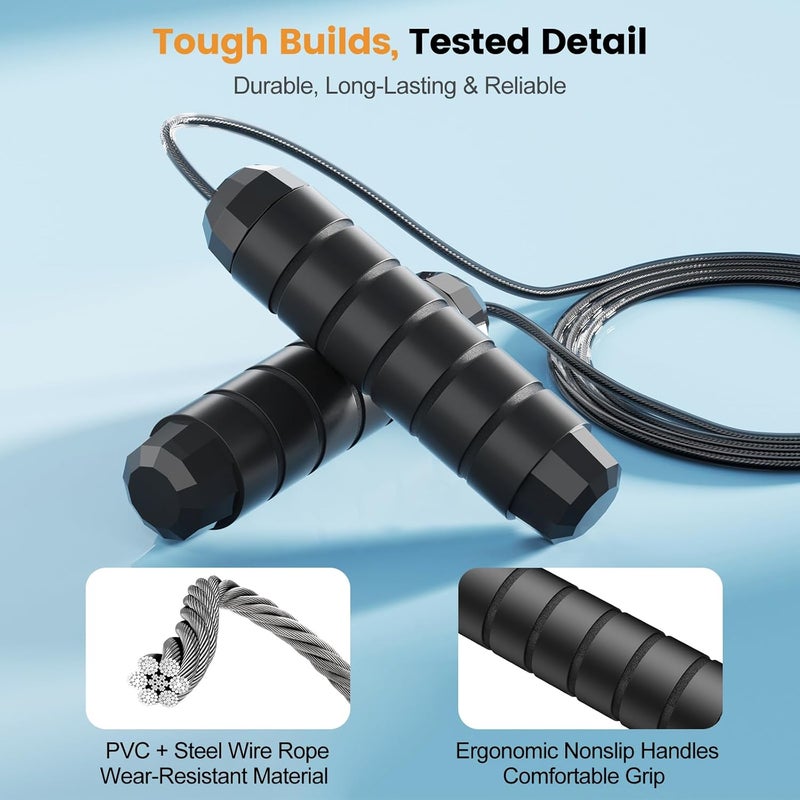 SKIFUL Jump Rope,Tangle-Free Rapid Speed Jump Rope with Ball Bearings for Men,Women and Kids,Adjustable Steel Skipping Rope with Ergonomic Foam Handles,A Ideal Equipment and Accessories for Workout,Fitness,Exercise,Home Gym,Slim Body - Image 4